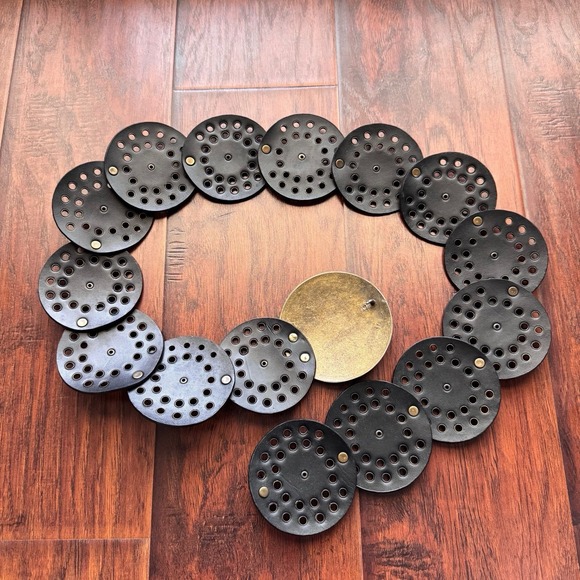 Women's Brown Concho Belt Brass Disc Buckle Coachella Festival Fit Western Boho - Picture 12 of 16